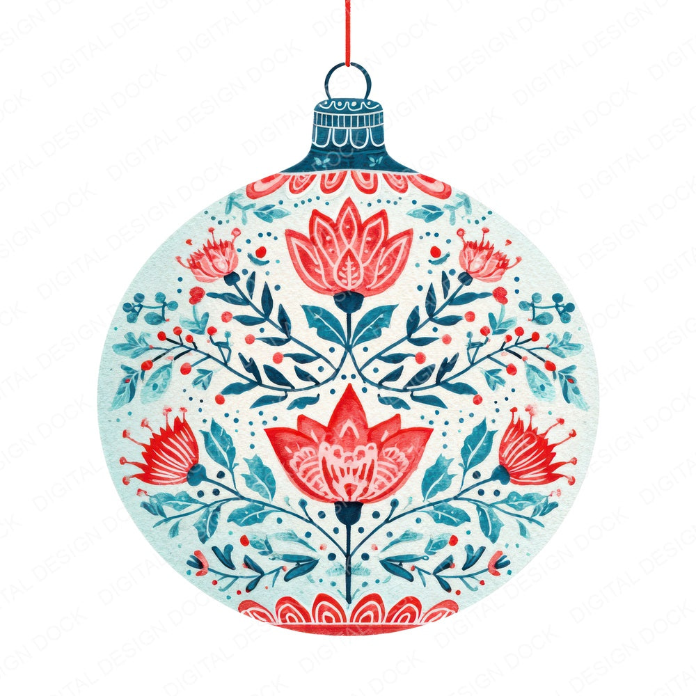 Folk Art Christmas Bauble fussy cut sheet in A4 format showing all 12 designs on one printable page