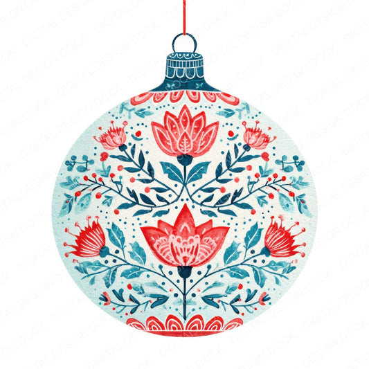 Folk Art Christmas Bauble fussy cut sheet in A4 format showing all 12 designs on one printable page