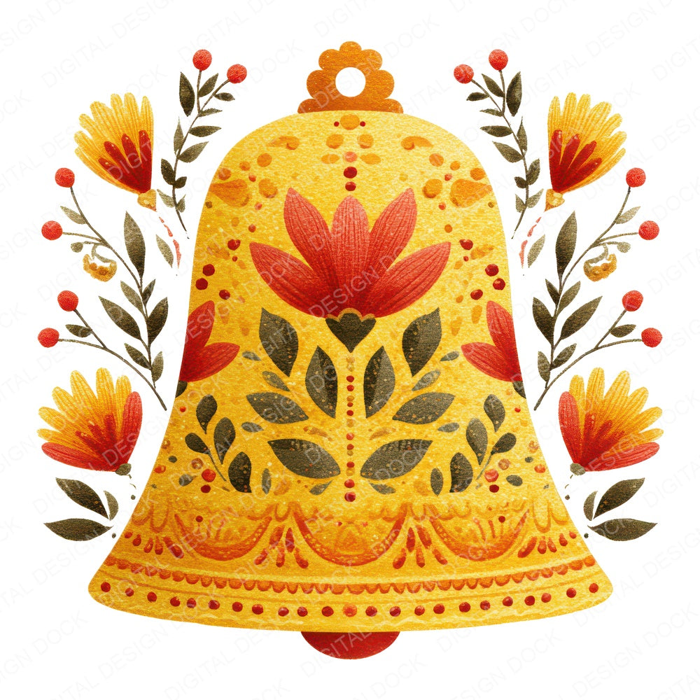 Folk Art Christmas Bell fussy cut sheet in A4 format showing all 12 designs on one printable page