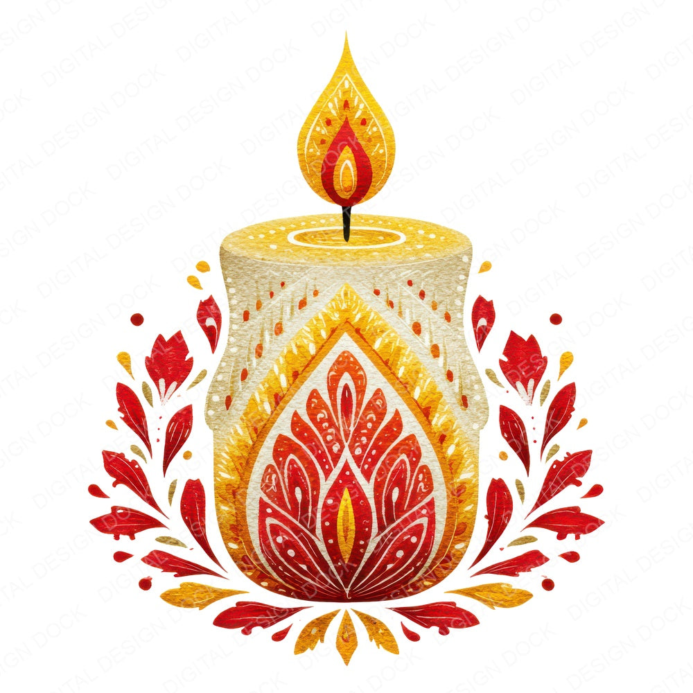 Folk Art Christmas Candle fussy cut sheet in A4 format showing all 12 designs on one printable page