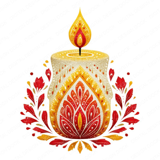 Folk Art Christmas Candle fussy cut sheet in A4 format showing all 12 designs on one printable page