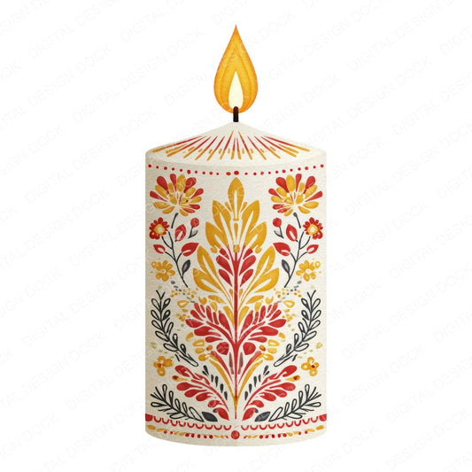 Folk Art Christmas Candle fussy cut sheet in US Letter format showing all 12 designs on one printable page