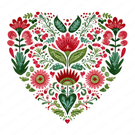 Folk Art Christmas Heart fussy cut sheet in A4 format showing all 12 designs on one printable page