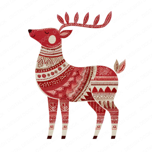 Folk Art Christmas Reindeer fussy cut sheet in US Letter format showing all 12 designs on one printable page