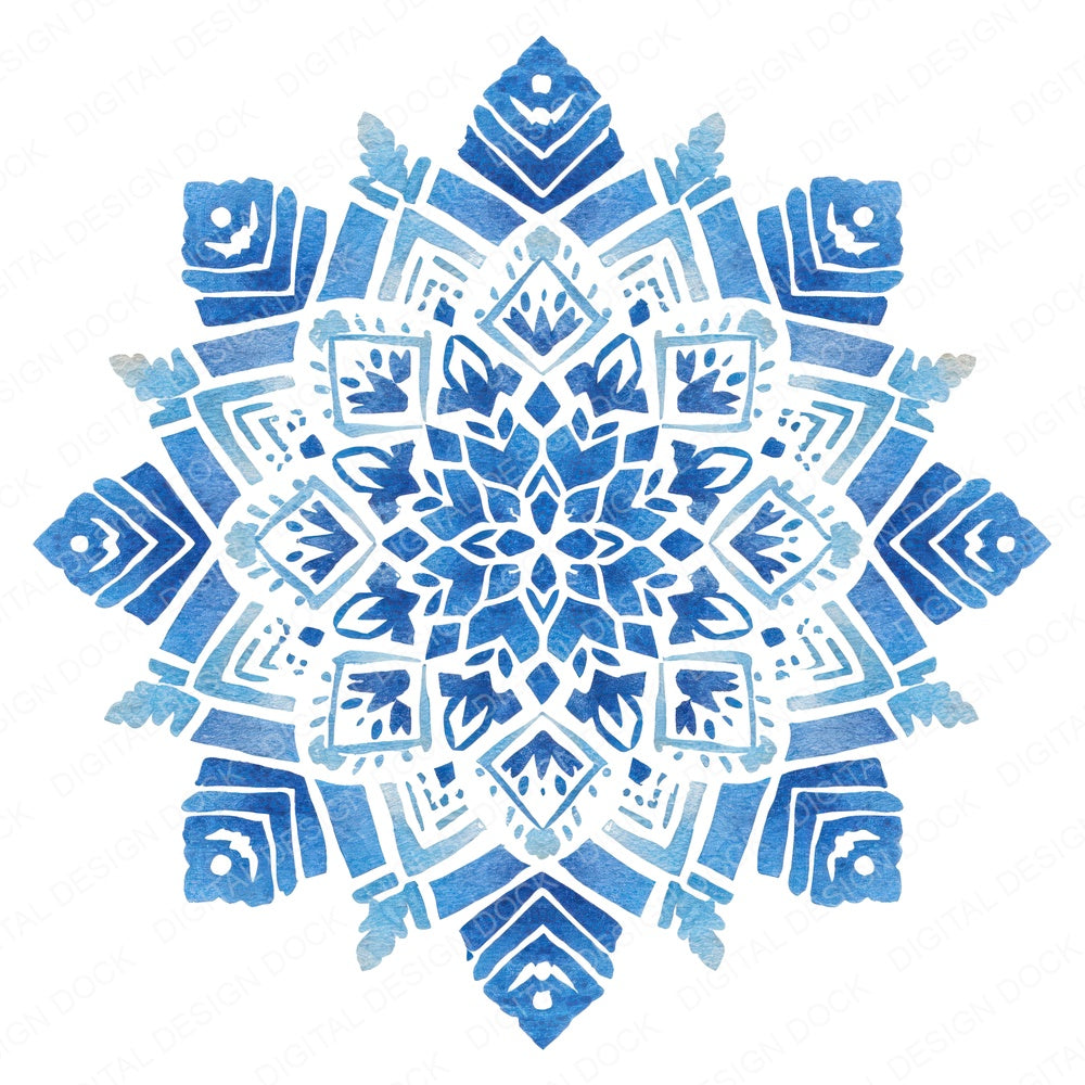 Folk Art Christmas Snowflake fussy cut sheet in A4 format showing all 12 designs on one printable page
