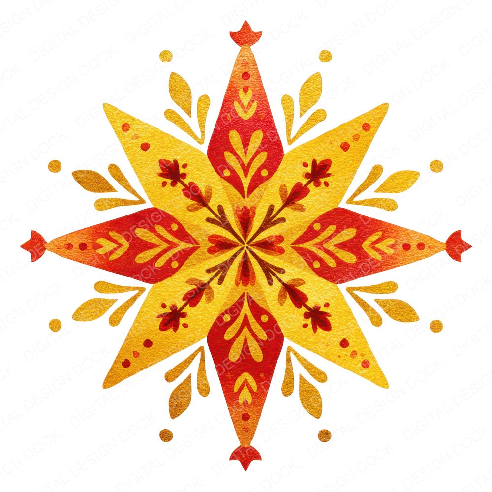 Folk Art Christmas Star fussy cut sheet in US Letter format showing all 12 designs on one printable page