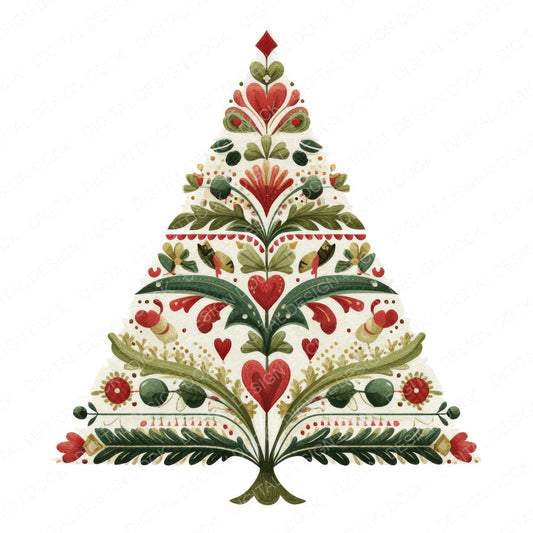 Folk Art Christmas Tree A fussy cut sheet in A4 format showing all 12 designs on one printable page