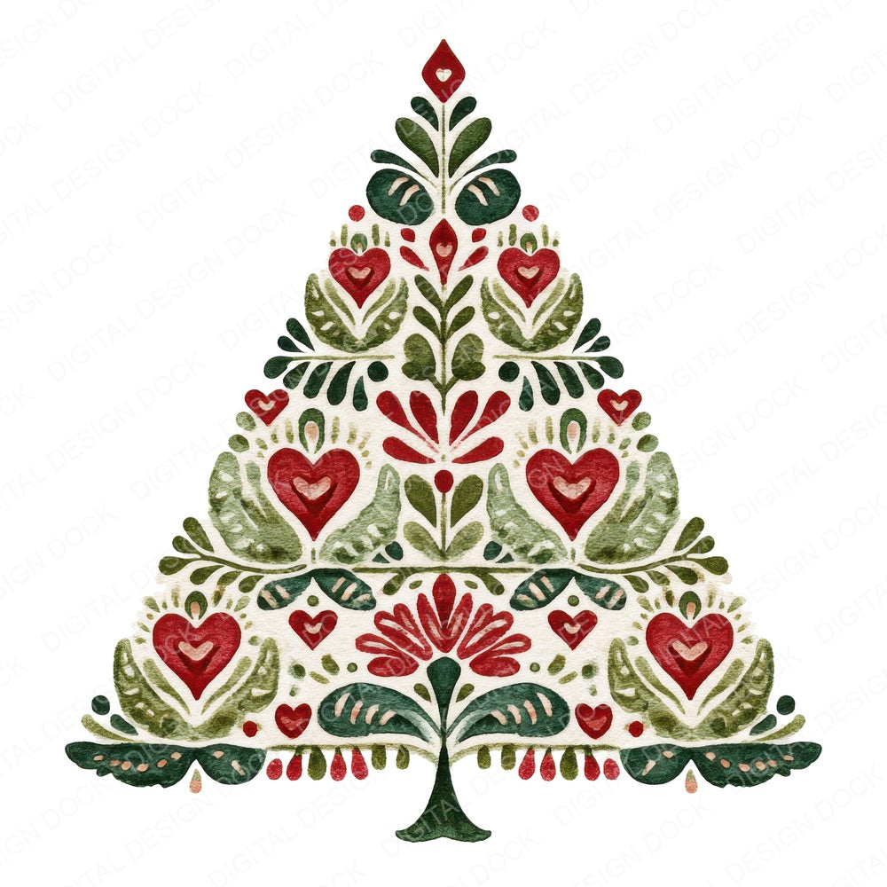 Folk Art Christmas Tree A fussy cut sheet in US Letter format showing all 12 designs on one printable page