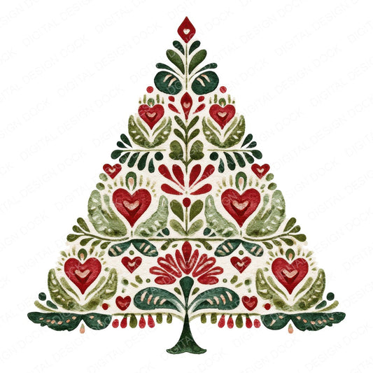 Folk Art Christmas Tree A fussy cut sheet in US Letter format showing all 12 designs on one printable page