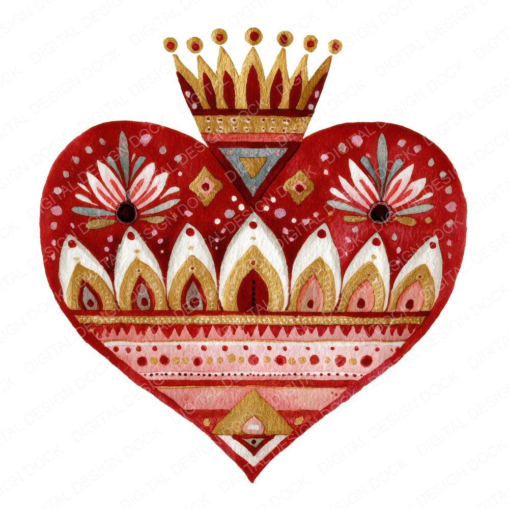 Folk Art Crowned Heart Fussy Cut Sheets (DDD009855)