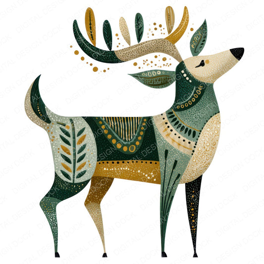 Folk Art Deer Clipart Set (DDD008253)