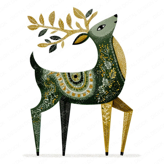 Folk Art Deer Clipart Set (DDD008253)