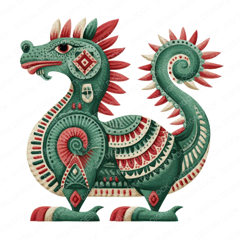 Folk Art Dragon fussy cut sheet in US Letter format showing all 12 designs on one printable page