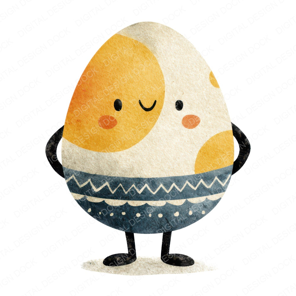 Folk Art Egg Character fussy cut sheet in US Letter format showing all 12 designs on one printable page