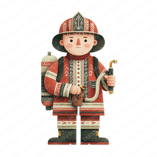 Folk Art Firefighter Character Clipart Set (DDD008474)