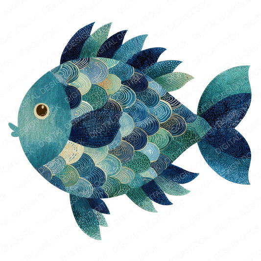 Folk Art Fish fussy cut sheet in A4 format showing all 12 designs on one printable page