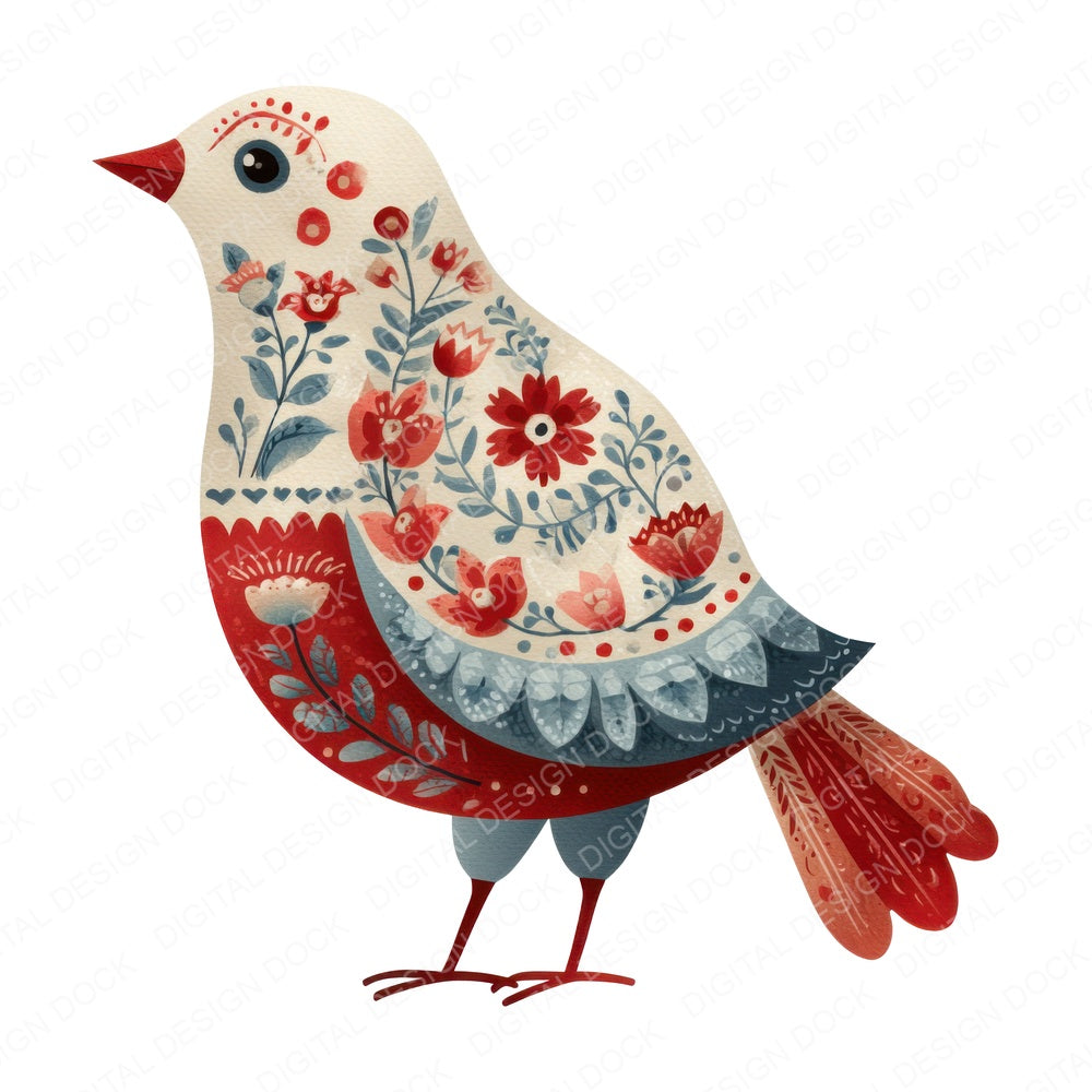 Folk Art Floral Bird fussy cut sheet in US Letter format showing all 12 designs on one printable page