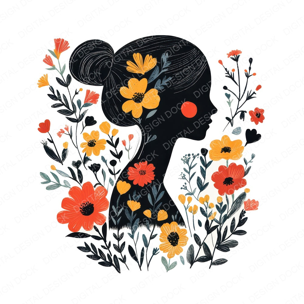 Folk Art Floral Woman fussy cut sheet in A4 format showing all 12 designs on one printable page