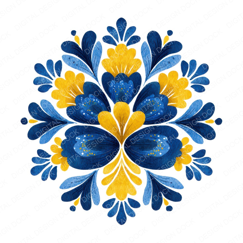 Folk Art Flower fussy cut sheet in A4 format showing all 12 designs on one printable page