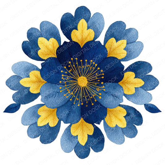 Folk Art Flower fussy cut sheet in US Letter format showing all 12 designs on one printable page