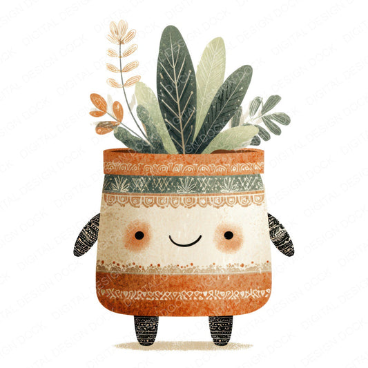 Folk Art Flower Pot Character Clipart Set (DDD008475)