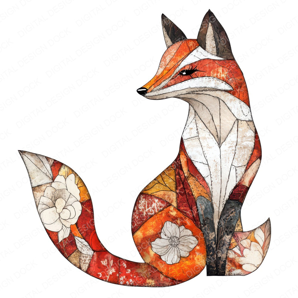 Folk Art Fox Curled fussy cut sheet in A4 format showing all 12 designs on one printable page