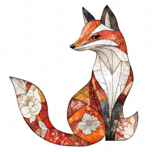 Folk Art Fox Curled fussy cut sheet in A4 format showing all 12 designs on one printable page