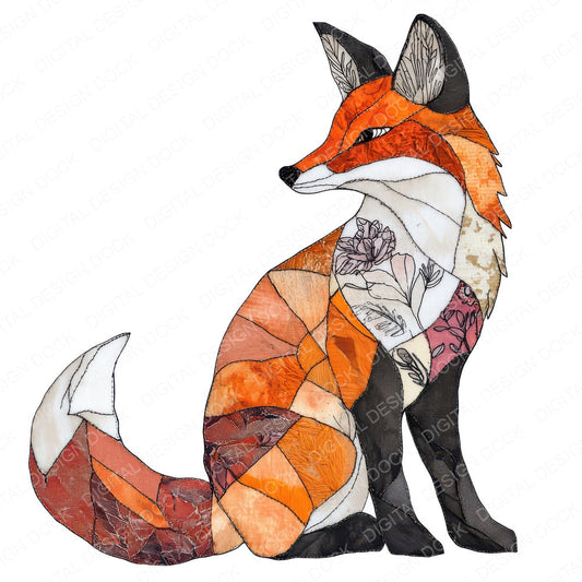 Folk Art Fox Curled fussy cut sheet in US Letter format showing all 12 designs on one printable page
