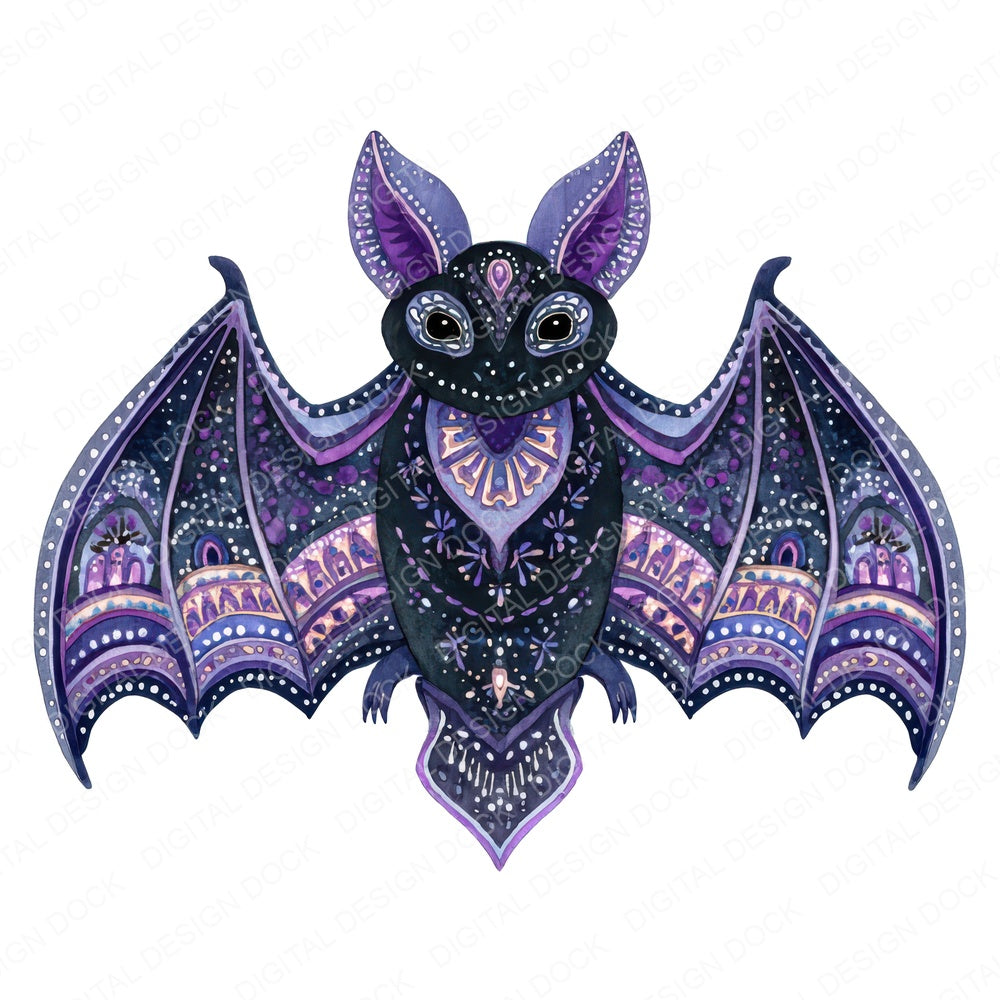 Folk Art Halloween Bat fussy cut sheet in A4 format showing all 12 designs on one printable page