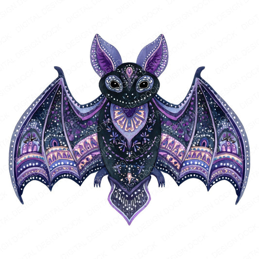 Folk Art Halloween Bat fussy cut sheet in A4 format showing all 12 designs on one printable page