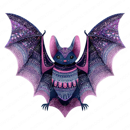 Folk Art Halloween Bat fussy cut sheet in US Letter format showing all 12 designs on one printable page