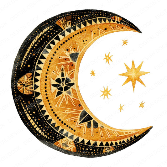 Folk Art Halloween Moon fussy cut sheet in A4 format showing all 12 designs on one printable page