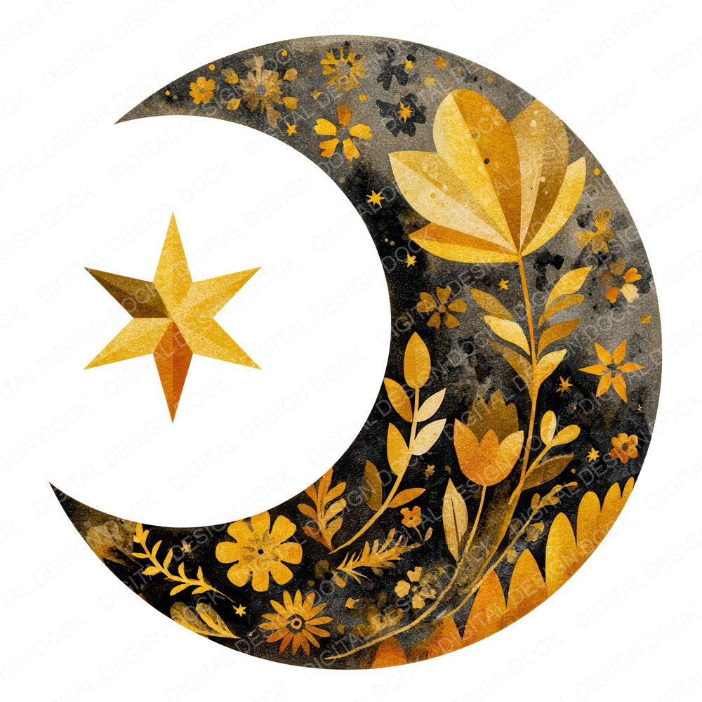 Folk Art Halloween Moon fussy cut sheet in US Letter format showing all 12 designs on one printable page