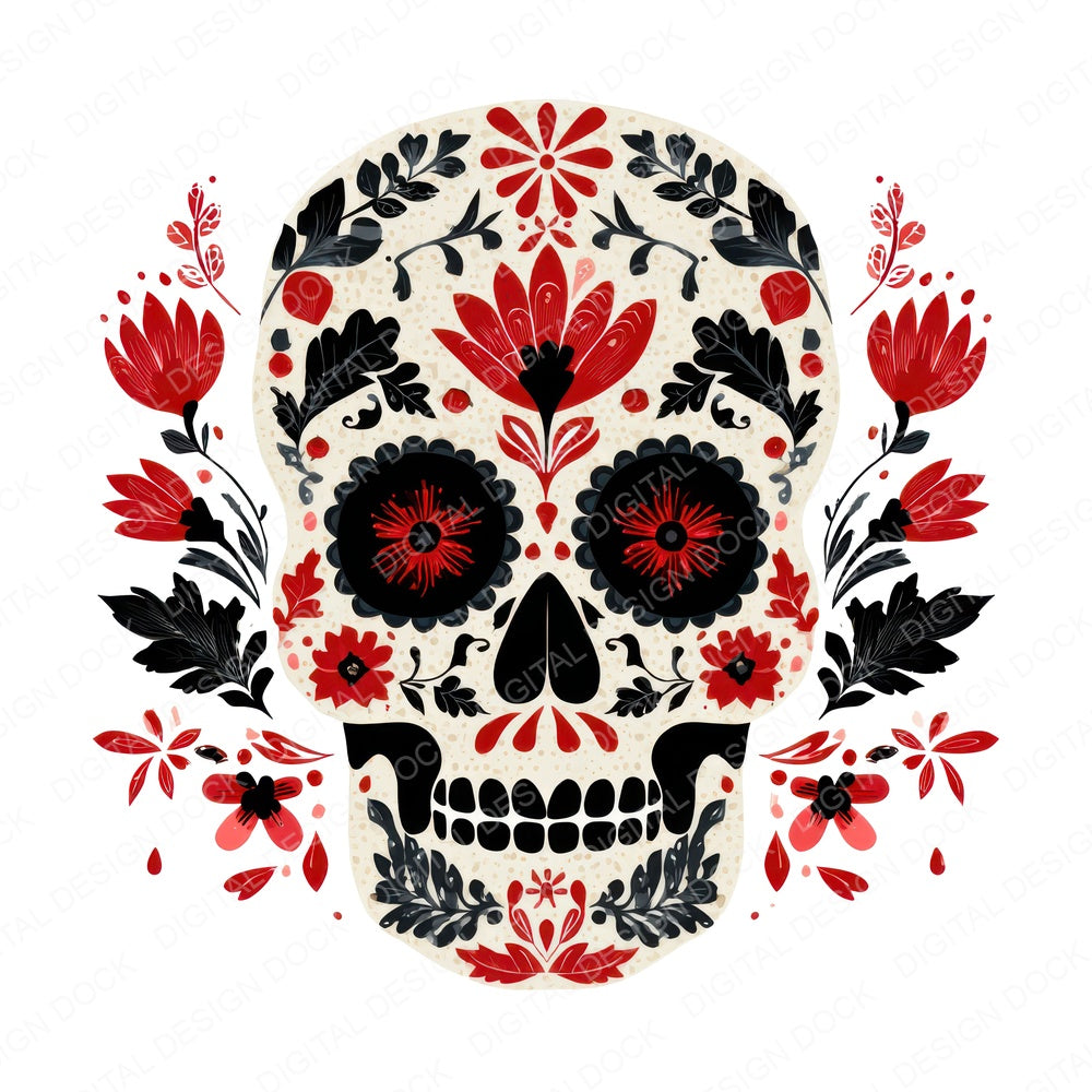 Folk Art Halloween Skull fussy cut sheet in A4 format showing all 12 designs on one printable page
