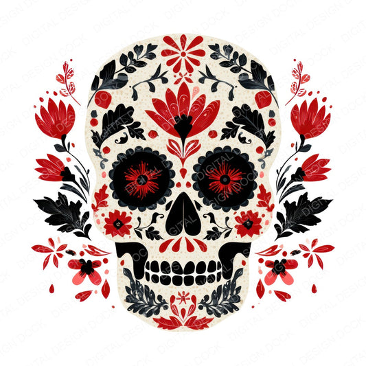 Folk Art Halloween Skull fussy cut sheet in A4 format showing all 12 designs on one printable page