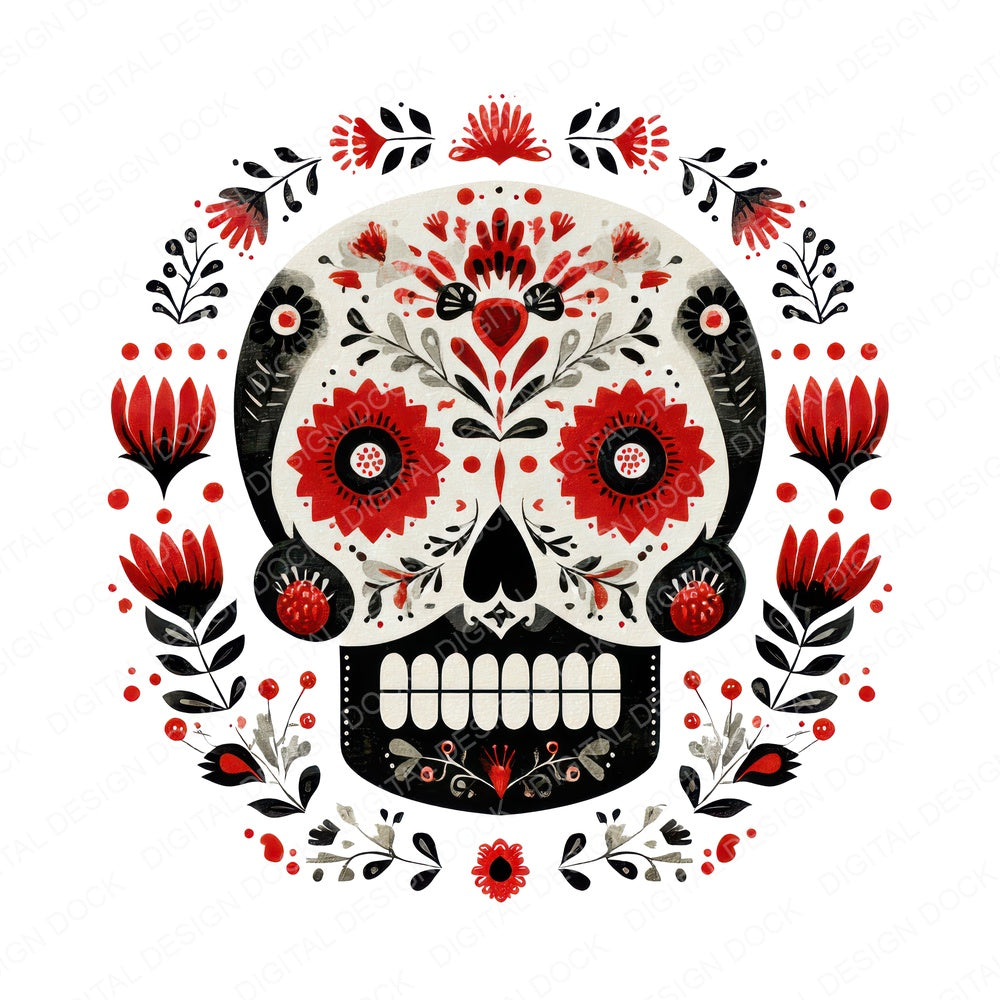 Folk Art Halloween Skull fussy cut sheet in US Letter format showing all 12 designs on one printable page