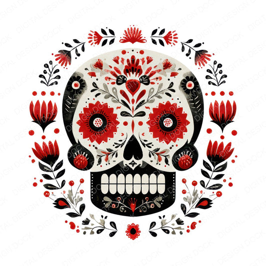 Folk Art Halloween Skull fussy cut sheet in US Letter format showing all 12 designs on one printable page