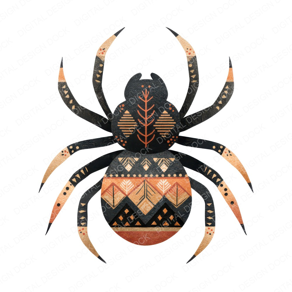 Folk Art Halloween Spider fussy cut sheet in A4 format showing all 12 designs on one printable page
