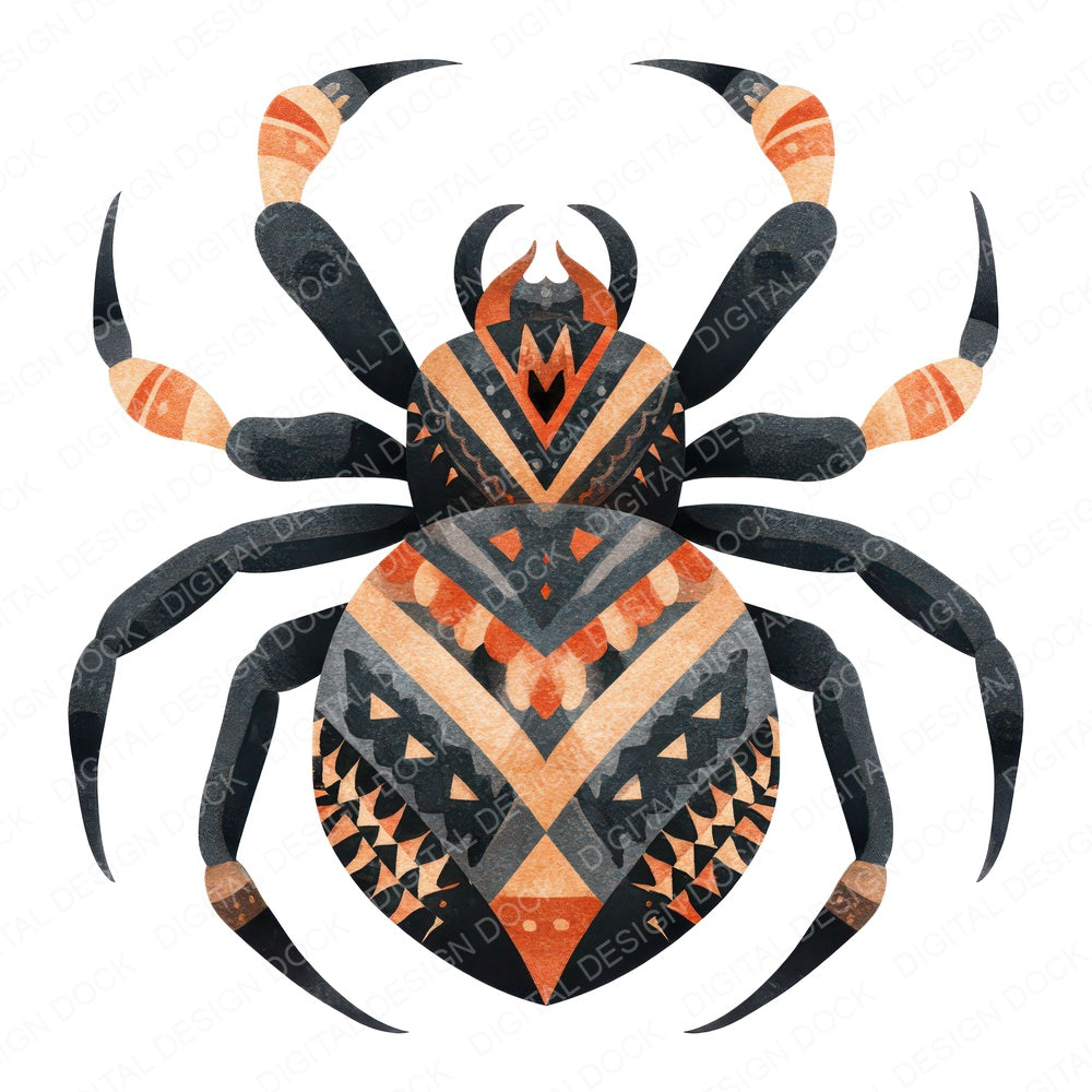 Folk Art Halloween Spider fussy cut sheet in US Letter format showing all 12 designs on one printable page