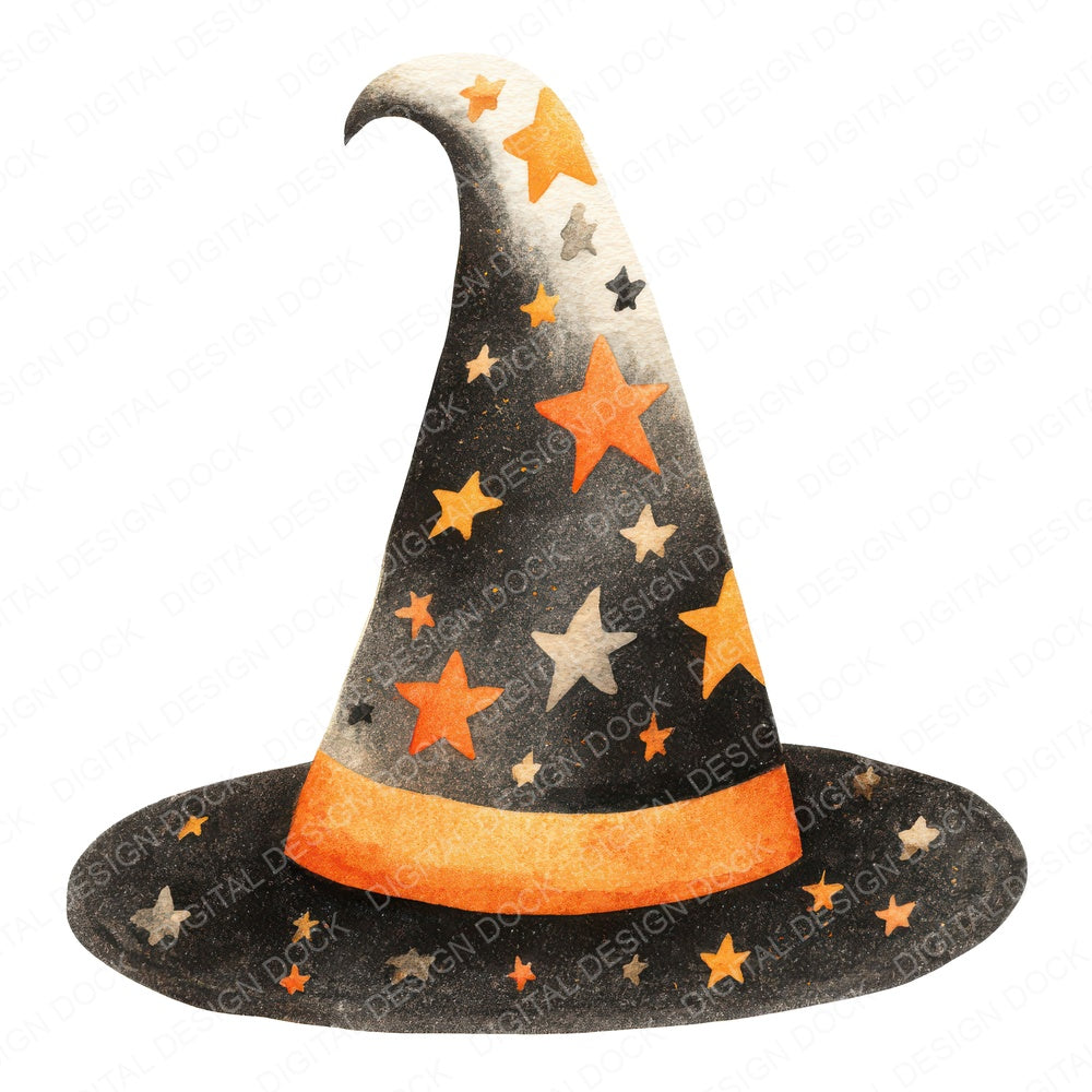 Folk Art Halloween Witch Hat fussy cut sheet in A4 format showing all 12 designs on one printable page