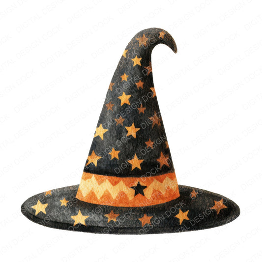 Folk Art Halloween Witch Hat fussy cut sheet in US Letter format showing all 12 designs on one printable page