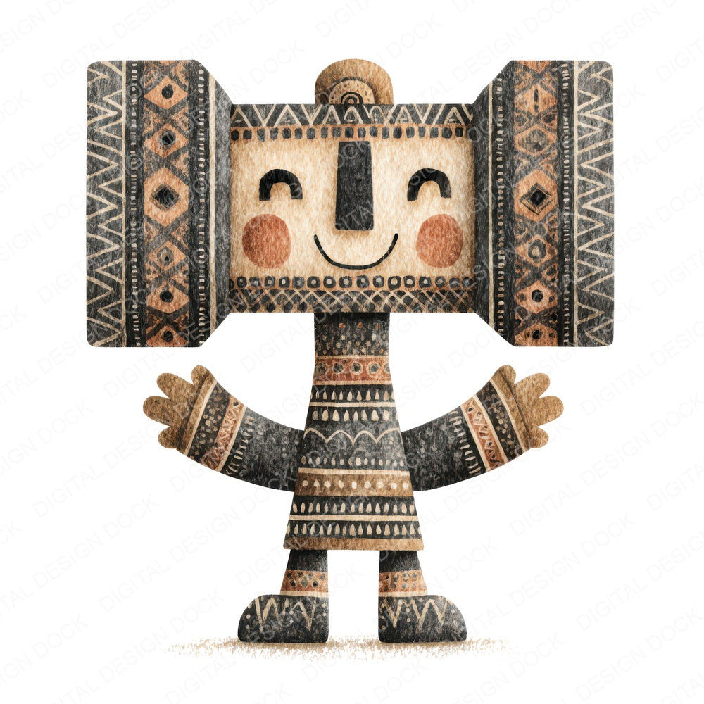 Folk Art Hammer Character fussy cut sheet in A4 format showing all 12 designs on one printable page