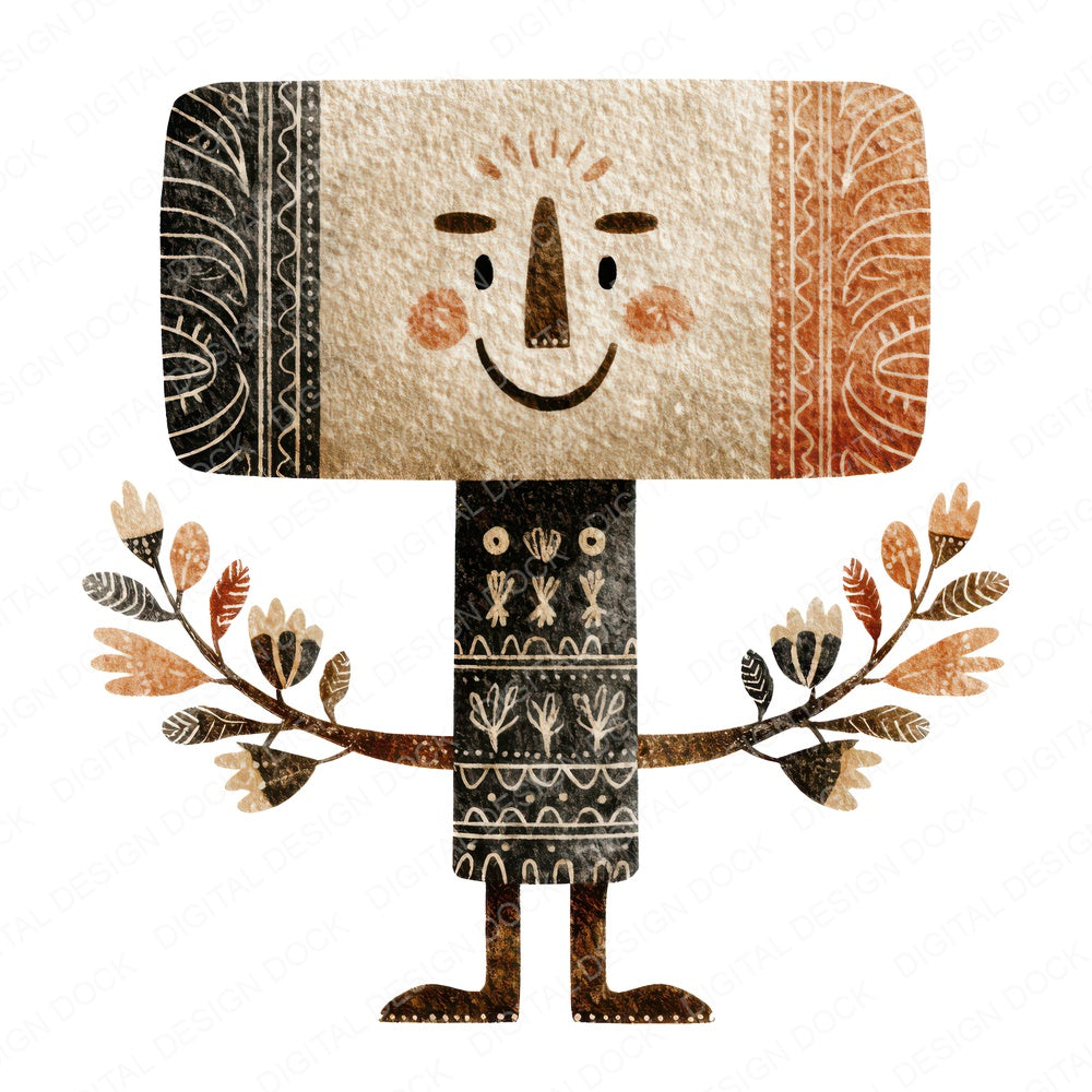 Folk Art Hammer Character fussy cut sheet in US Letter format showing all 12 designs on one printable page