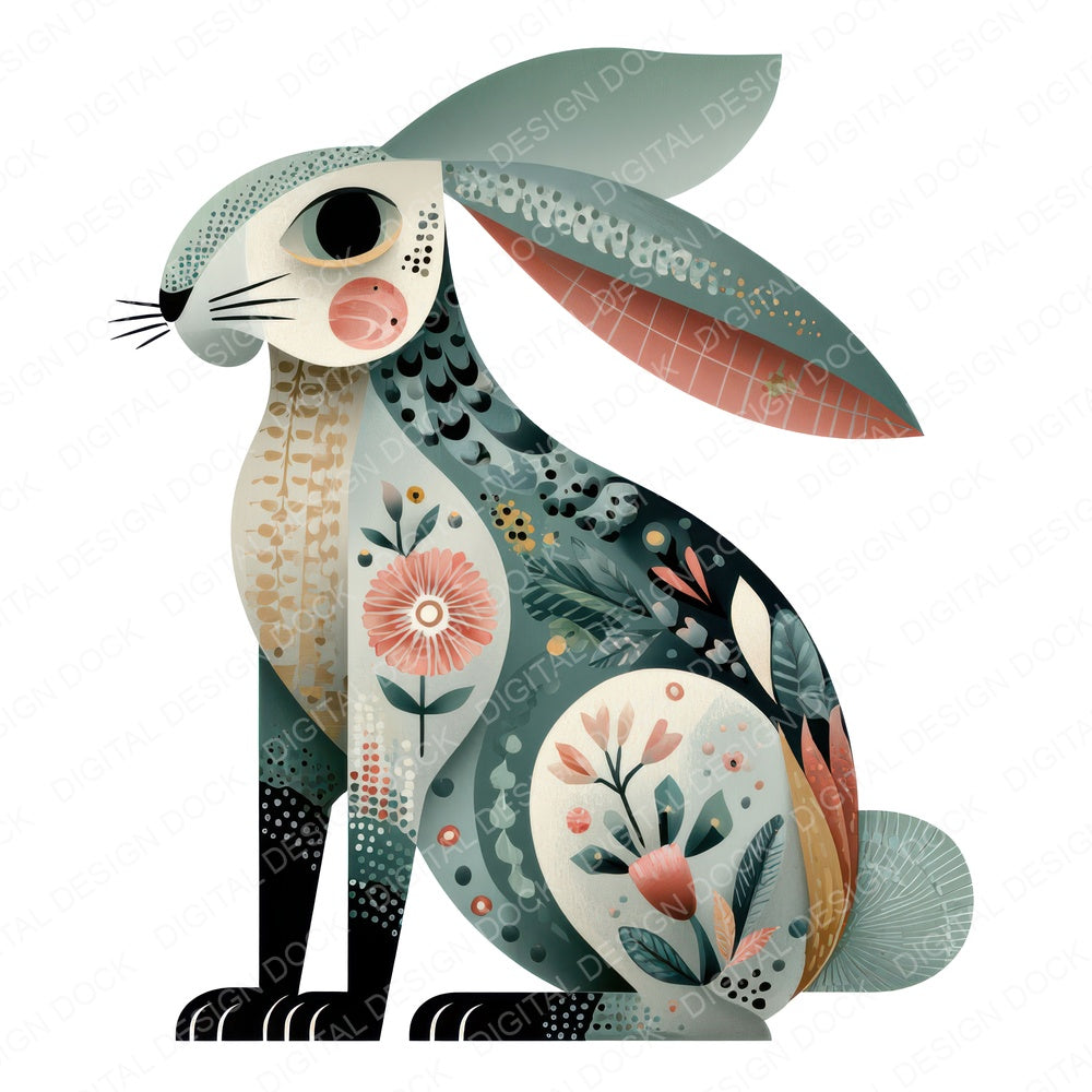 Folk Art Hare Clipart Set (DDD008257)