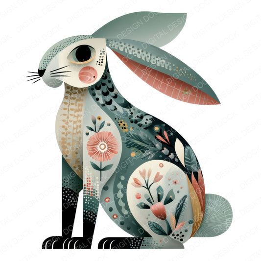 Folk Art Hare Clipart Set (DDD008257)