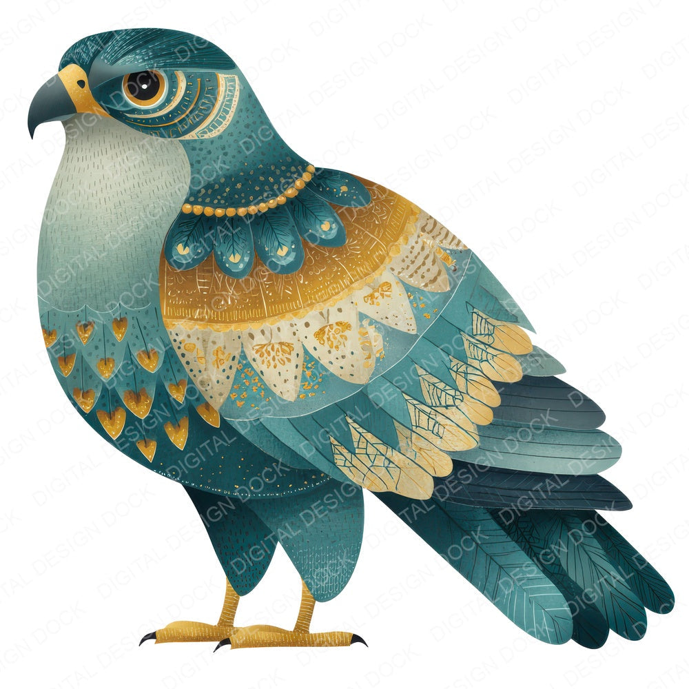 Folk Art Hawk fussy cut sheet in A4 format showing all 12 designs on one printable page