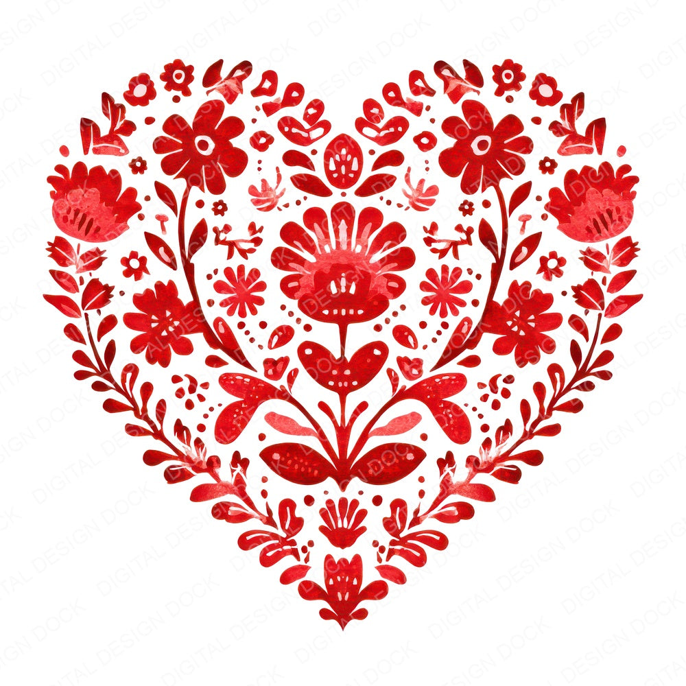 Folk Art Heart fussy cut sheet in A4 format showing all 12 designs on one printable page