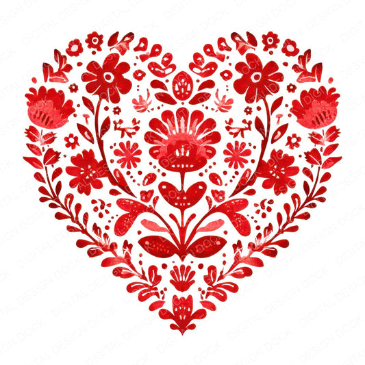 Folk Art Heart fussy cut sheet in A4 format showing all 12 designs on one printable page