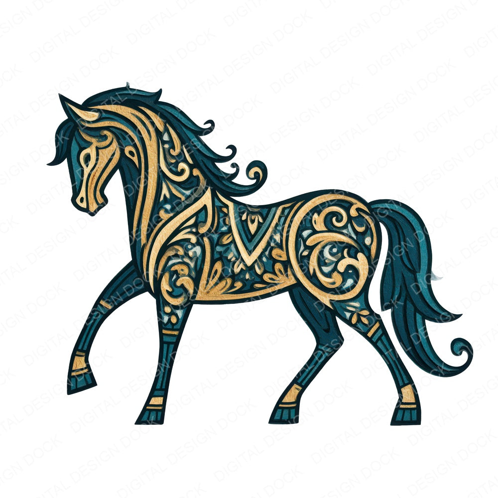 Folk Art Horse Clipart Set (DDD013726)