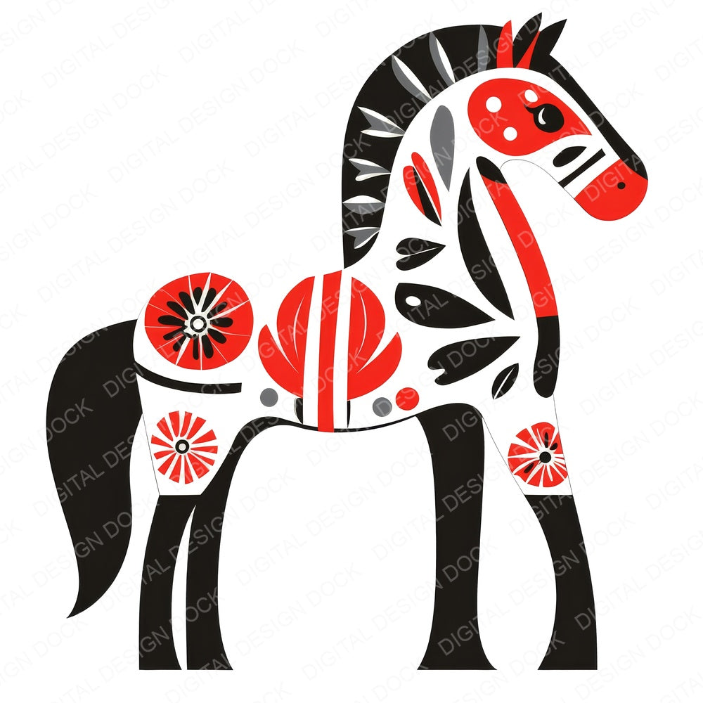 Folk Art Horse A fussy cut sheet in A4 format showing all 12 designs on one printable page